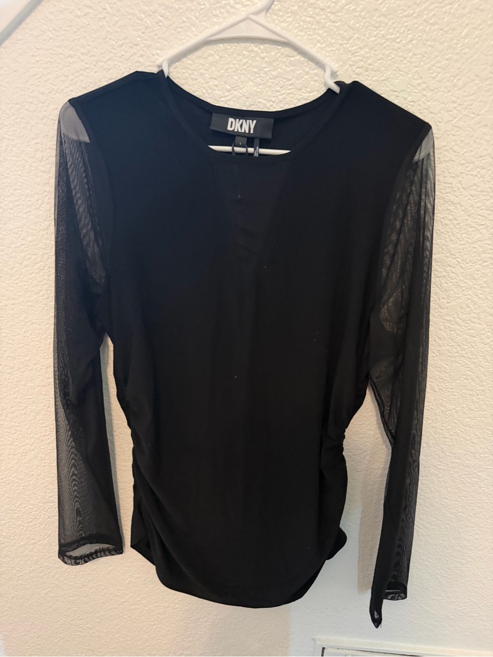 DKNY Black Long-Sleeve Top with Sheer Mesh Sleeves